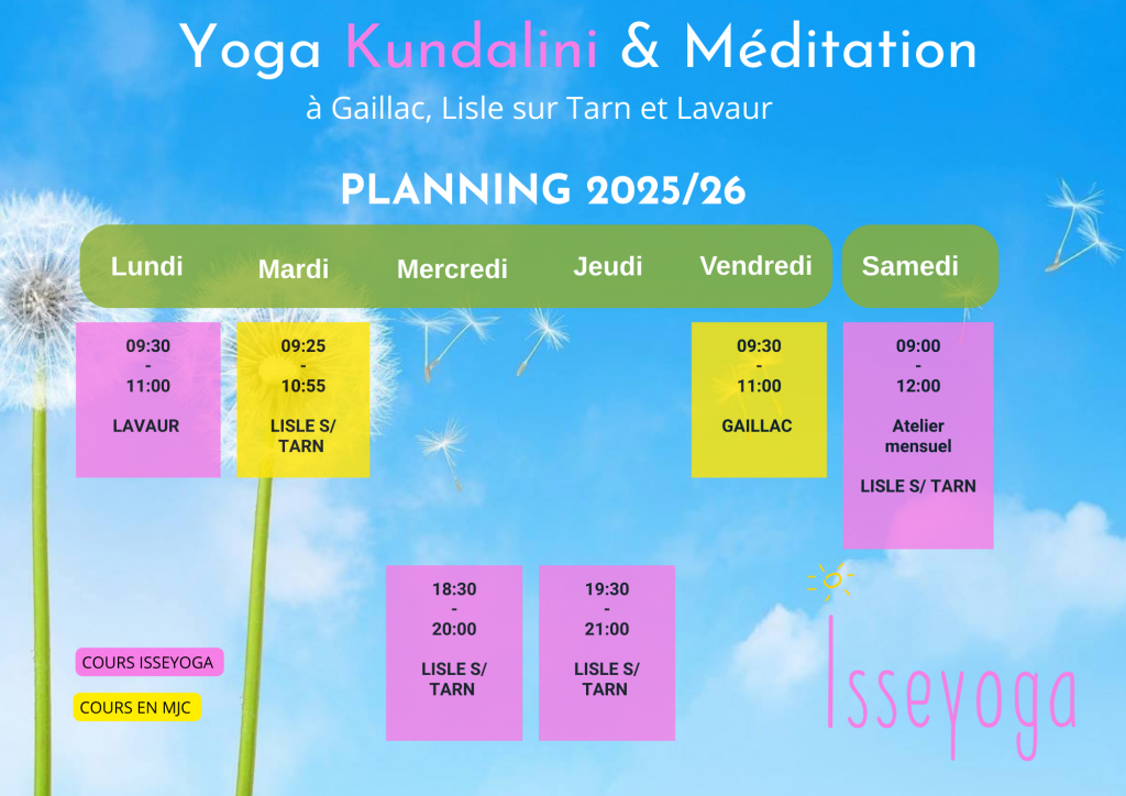Planning cours Yoga Kundalini Gaillac Lisle sur Tarn Lavaur